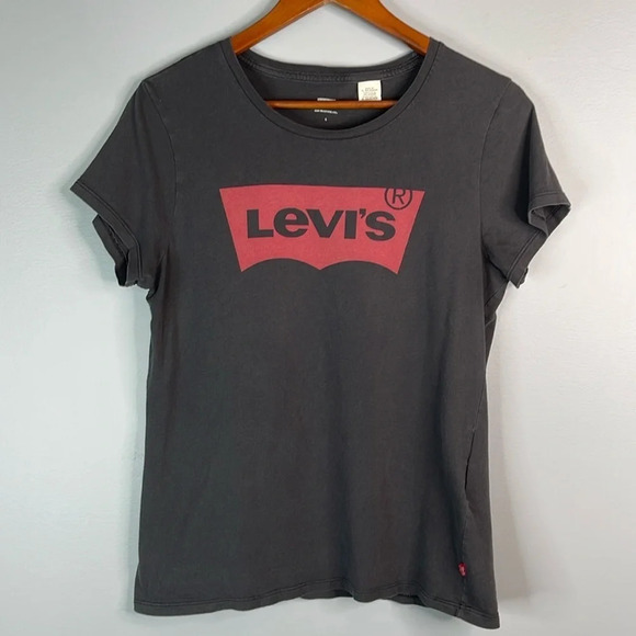 LEVIS Black Red Tab Graphic Logo Crewneck Short Sleeve T-Shirt Girl Fit Size L - Picture 11 of 11
